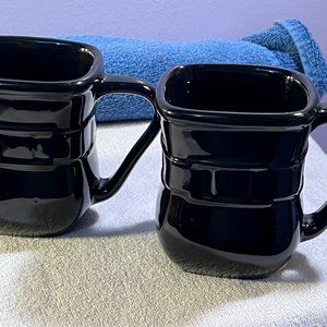 Longaberger woven traditions Ebony black set of 2 square coffee mugs PO6076